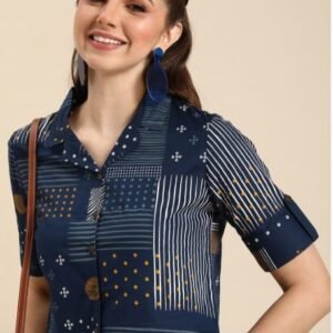 Anouk Geometric Print Shirt Style Crop Top